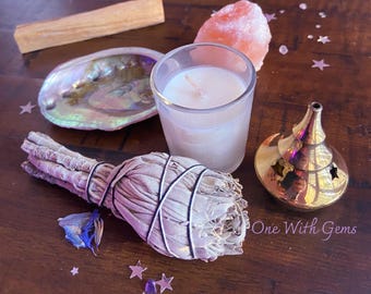 Kit de limpieza de cristales y del hogar, salvia, palo santo, kit para sahumar