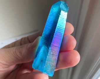 Aqua Aura Lemurian Quartz Wand: Raw Healing Crystal, Exact One