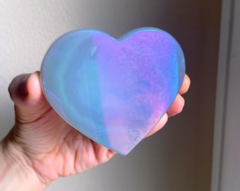 Rare Angel Aura Quartz Agate Heart, Crown Chakra Healing Crystal, Exact One, 3.5"