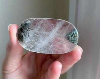 Clear Quartz Palm Stone With Chlorite