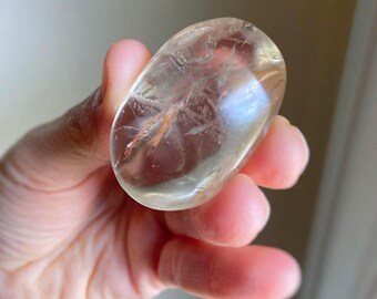 Citrine & Golden Healer Palm Stone With Rainbow Flashes, Solar Plexus Chakra Healing Crystal, Exact One