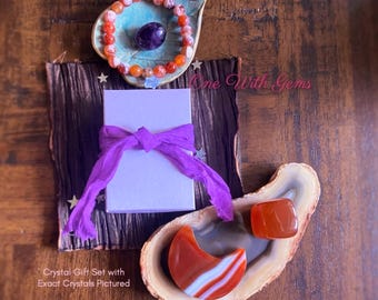 Carnelian Crystal Gift Set:  Motivation, Energy Levels, Procrastination, Inspiration, Creativity, Vitality