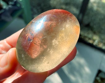 Smoky Quartz With Golden Healer Palm Stone, Healing Crystal, Exact One