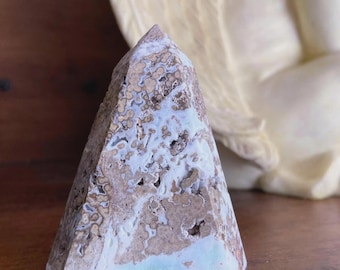 Torre de hemimorfita en bruto, chakra de la garganta, obelisco de cristal curativo, pieza única, 7 cm (2,75")