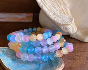 Colorful Selenite Bracelet, Candy Selenite, Crystal Jewelry, Handmade, Stretch Bracelet