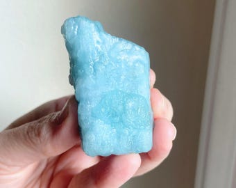 Piedra de palma de aguamarina en bruto: cristal curativo en bruto para el chakra de la garganta, 2,25"