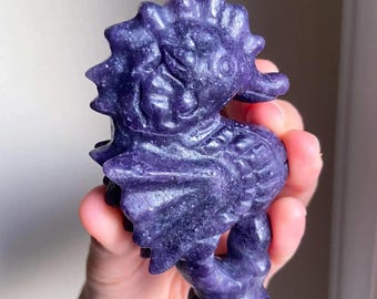 Dark Lepidolite Seahorse Figurine, Crystal Seahorse, Nature Theme Gift, Gift For Her, Spirtiual Growth