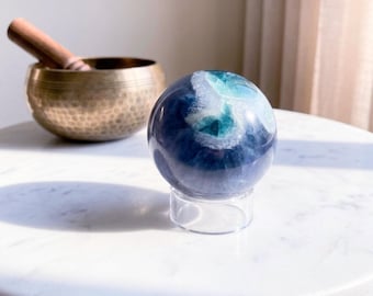 Blue Fluorite Sphere With Eyes, Healing Crystal Ball, One Of A Kind Beauty, Exact One
