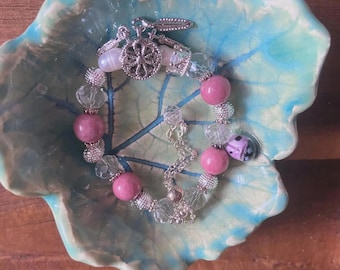 Rhodonite & Clear Quartz Bracelet: Heart Chakra Healing Crystal Jewelry, Exact One