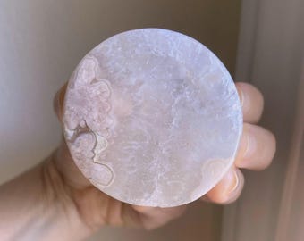 Flower Agate Disc: Sugar Druzy Cave, Root Chakra Healing Crystal Slab, Exact One, 2"