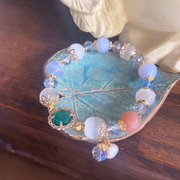 Blue Lace Agate Bracelet With Selenite And Aqua Aura