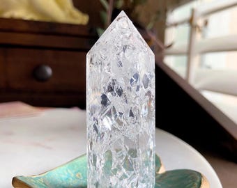 Torre de Cuarzo de Fuego y Hielo: Destellos Arcoíris, Punta de Cristal Natural, Exactamente Uno