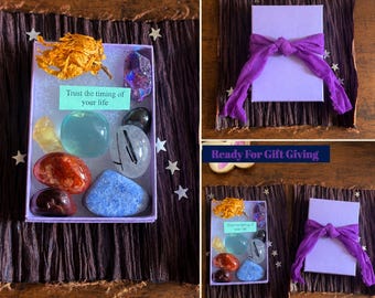 8 Piece Crystal Gift Set: Angel Aura, Honey Calcite, Jasper, Hematite And Much More