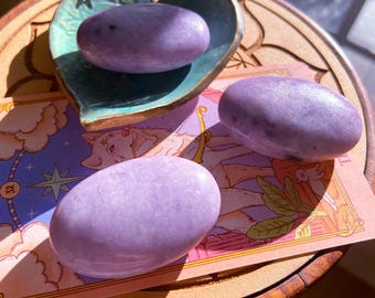 Pastel Color Lepidolite With Pink Tourmaline Palm Stone, Heart Chakra, Intuitively Chosen