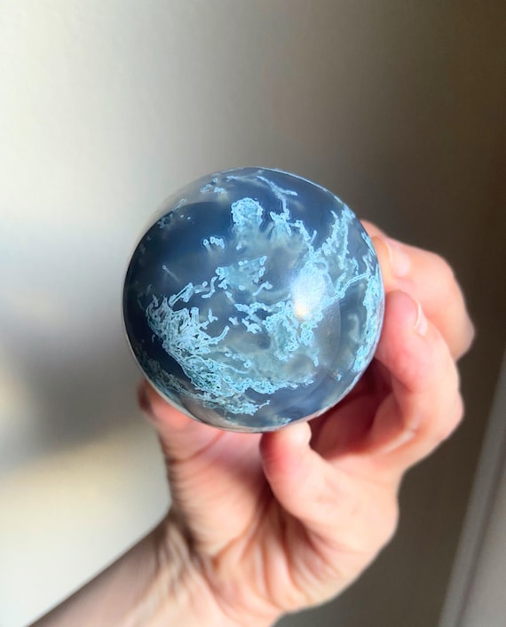 Rare Moss Agate Sphere: Heart Chakra Healing Crystal Ball, Exact One, 2"