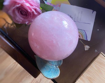 Esfera XXL de cuarzo rosa, orbe de cristal curativo, chakra del corazón, 2 kg (4,5 libras)