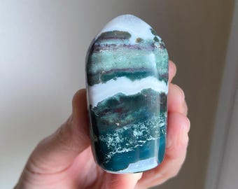 Green Sardonyx Free Form Tower, Self-Standing Healing Crystal, Exact One