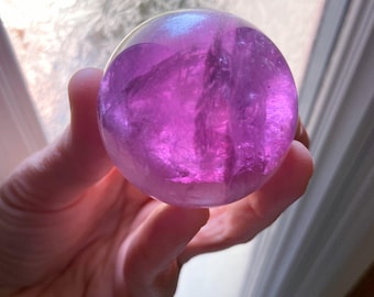 Purple And Pink Fluorite Sphere With Rainbow Flashes