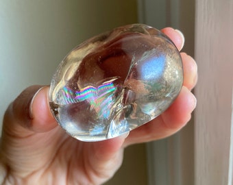 High Quality Smoky Quartz Palm Stone With Internal Rainbows And Inclusions