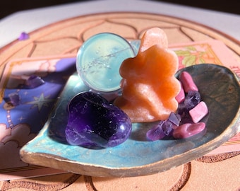Heart Chakra Healing Crystal Set Trio: Amethyst Heart, Aventurine Fairy, Quartz Sphere, Exact One