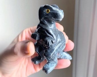 Black Jasper Dinosaur Crystal Figurine: Exact One Pictured