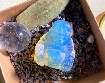 Translucent Opalite Buddha Figurine, Crown Chakra, Exact One, 1.5"