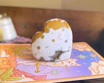 Ocean Jasper Heart With Sparkly Druzy: Heart Chakra Healing Crystal Carving, 1.5"