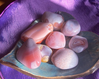 Pink Botswana Agate Tumbled Stones: Healing Crystals, Root & Heart Chakra