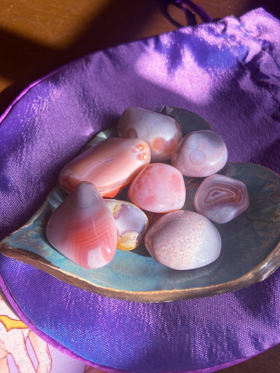 Pink Botswana Agate Tumbled Stones: Healing Crystals, Root & Heart Chakra