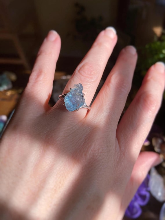 High Quality Aquamarine Ring || Adjustable Size, Healing Crystal Jewelry, Gemstone, Stress Relief,  Anxiety Release