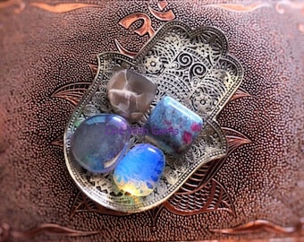 Hamsa Dish Healing Crystals Plate, Hand Of Fatima, Protection Dish For Jewelry and Crystals