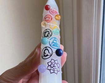 Selenite Chakra Wand: Crystal Wand,  6"