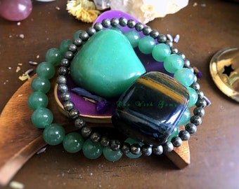 Wealth Crystal Set | Pyrite | Green Aventurine And Multi Tiger's Eye | Healing Crystals And Stones