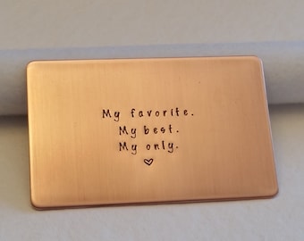 Copper wallet insert card, 7th anniversary gift, wedding, groom gift, Christmas gift