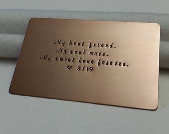 Wallet Insert card, Long distance relationship gift, Aluminum wallet card, Copper Wallet Card