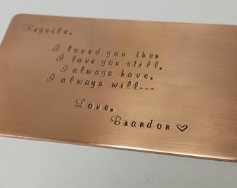 Copper wallet insert card, 7th anniversary gift, wedding, groom gift, Christmas gift