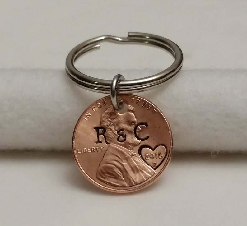 Penny Keychain Lucky Penny Keychain Initials Keychain Etsy