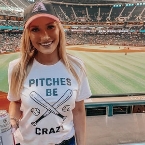 Pitches Be Crazy Shirt - Cute Women's Baseball T-Shirt - Baseball Tee - Mom Baseball Shirt - Unisex - Softball Shirt TBall | Pitcher Tee