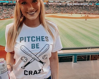 Pitches Be Crazy Shirt - Cute Women's Baseball T-Shirt - Baseball Tee - Mom Baseball Shirt - Unisex - Softball Shirt TBall | Pitcher Tee