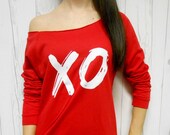 XO Off Shoulder Shirt, Lightweight Off Shoulder, Raw Edge, Wine Shirt, Valentines Shirt, Wine Off Shoulder, Valentines Day. XOXO Women's