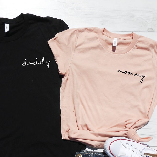 Mommy and Daddy Shirts, Mommy and Daddy Tees, Mommy Pocket Tee, Daddy Pocket Tee, Mom Dad Shirts, Pregnancy Reveal Tees, Matching Shirts