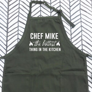 Personalized Apron, Custom Apron, Mens, Adjustable Neck, Pockets, Gift, Gift for him, Funny apron, Grilling, BBQ, Birthday, Hottest Thing