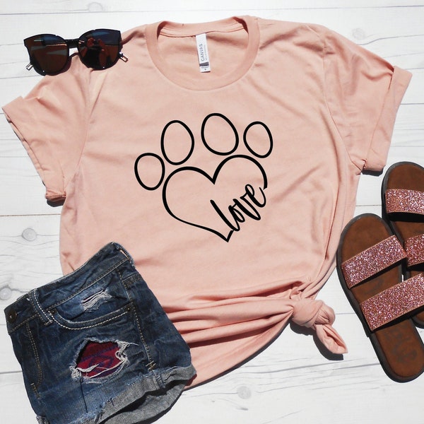 Love Dogs Shirt | Dog Lover T-Shirt | Love Puppies Shirt | Pawprint Heart Shirt | Pawprint Love | Dog Paw Print T-Shirt | Dog Owner Gift