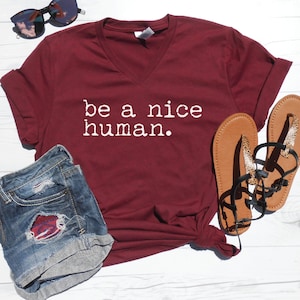 Be a Nice Human V-Neck T-Shirt | Workout Gym V-Neck | Be Nice T-Shirt | Unisex Fit Cute V-Neck | Women's V-Neck T-Shirt | Brunch V Neck Tee