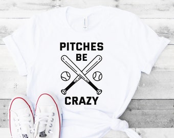 ShirtsBySarah Men's Funny Baseball T Shirt Pitches Be Crazy Shirt Pitcher Shirts Play on Words Tee X-Large / Red