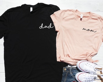 Mom and Dad Shirts, Mom and Dad Tees, Mom Pocket Tee, Dad Pocket Tee, Cute Mom Dad Shirts, Pregnancy Reveal Tees, Matching Tees Shirts