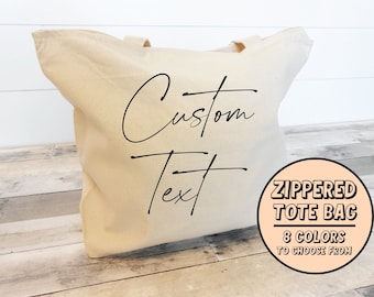 Custom Tote Bag | Name Tote Bag | Personalized Bag | Custom Text Tote Bag for Teams, Weddings, Companies | Promotional Tote Bag | Zippered