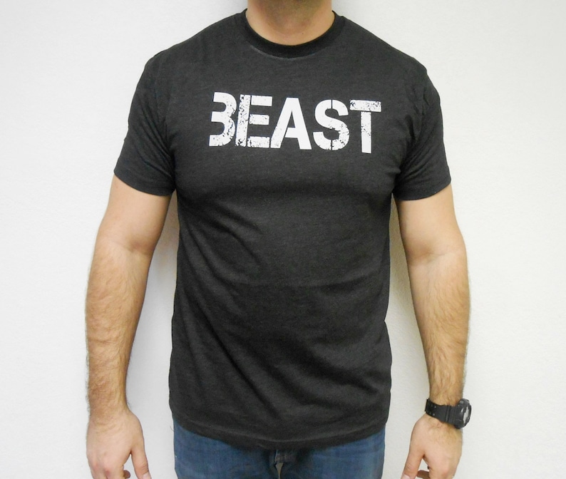Men's Beast T-shirt. Mens Workout Shirt. Mens Gym Shirt. Mens Fitness T-Shirt. BEAST tee. Gym T-Shirt. Mens Lifting Weights T-Shirt. Beast T image 1