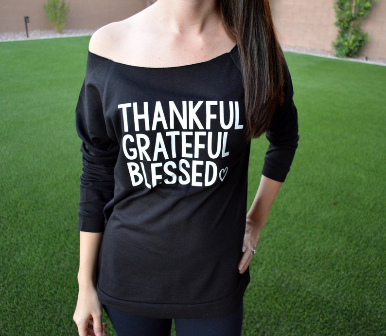 Raw Edge Thanksgiving Sweatshirt Grateful Shirt Thanksgiving T-Shirt Lightweight Off Shoulder Shirt Blessed Shirt Thankful Shirt