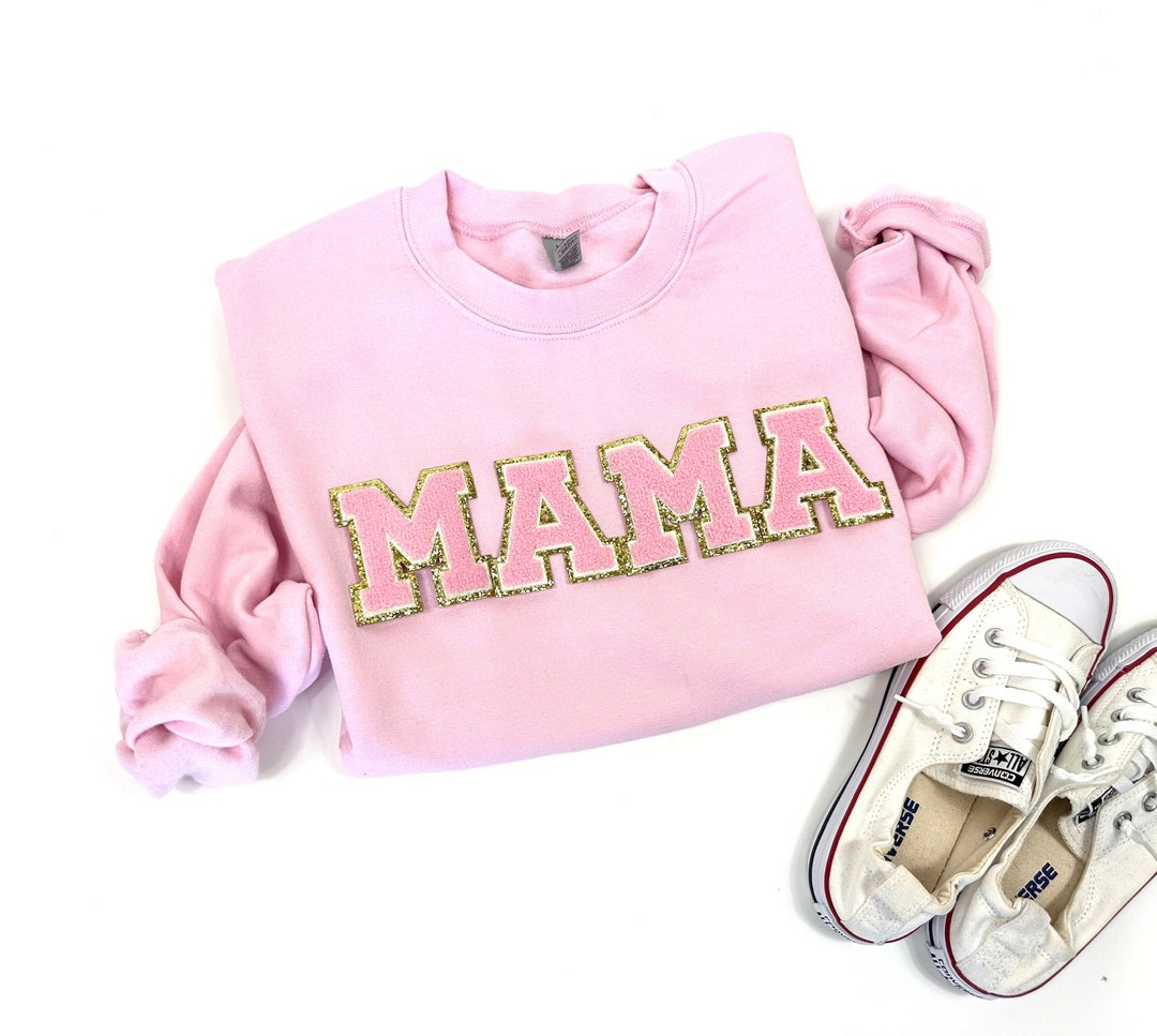 Glitter Patch MAMA Sweatshirt, Varsity Letter Patch Sweatshirt, Mothers ...